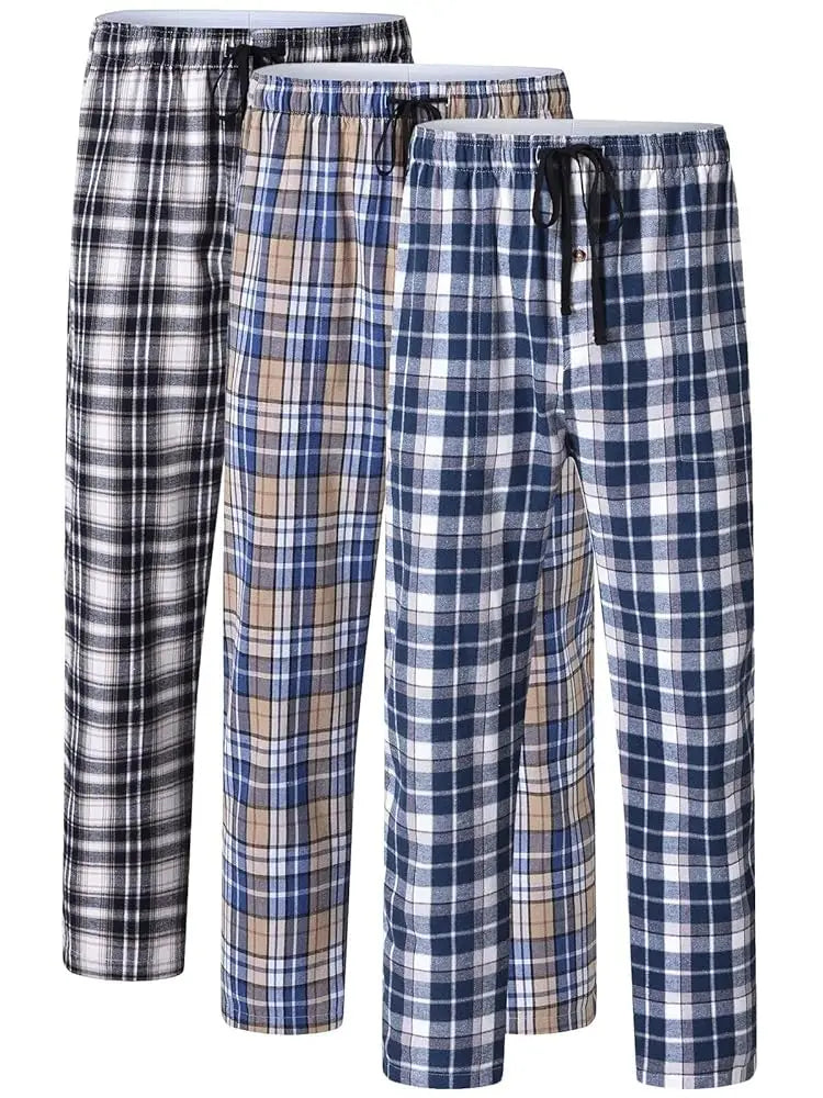 3Pcs Men’s 100% Cotton Plaid Pajama Pants