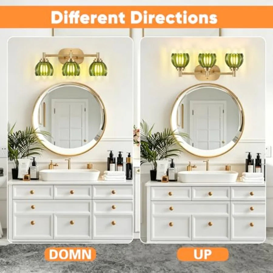 Brushed Bathroom Vanity Lights with Tulip Glass Shades
