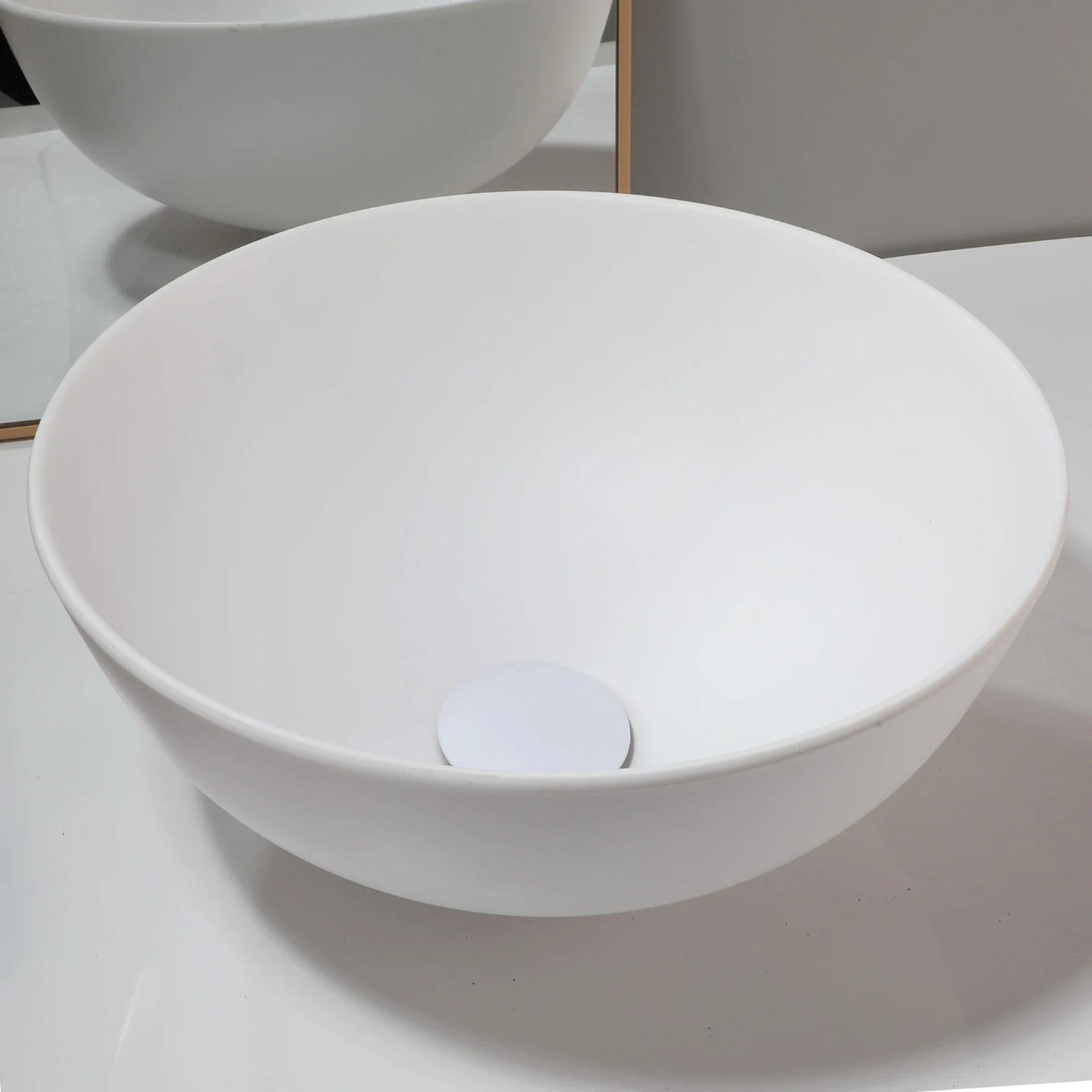 13" Round Stone Resin Vessel Sink with Drain Combo – Above Counter