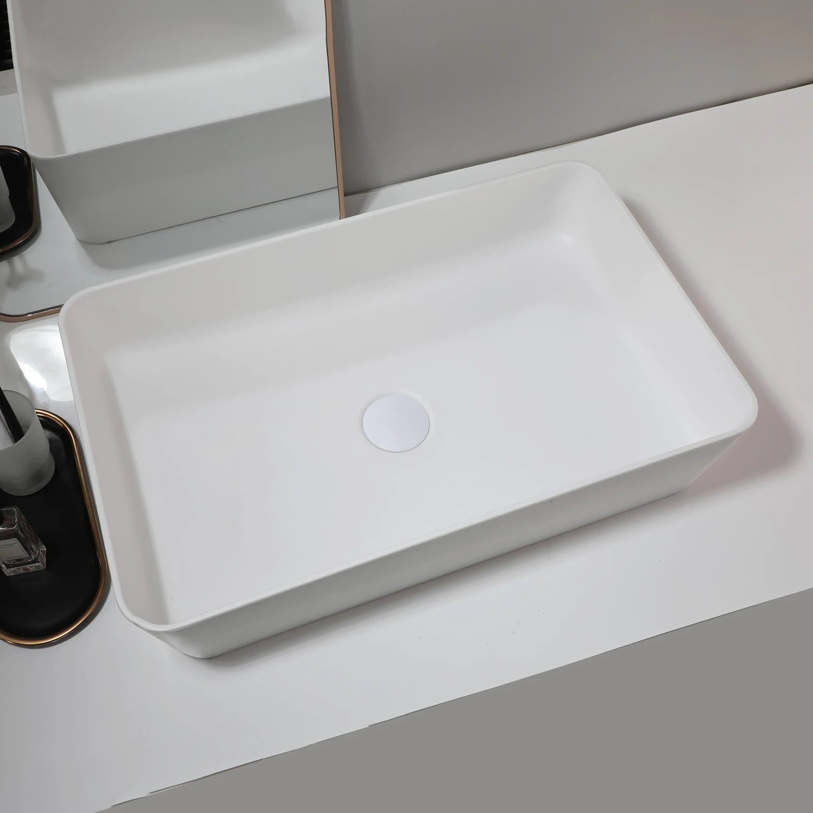 22" Rectangle Stone Resin Sink without Faucet, Above Counter