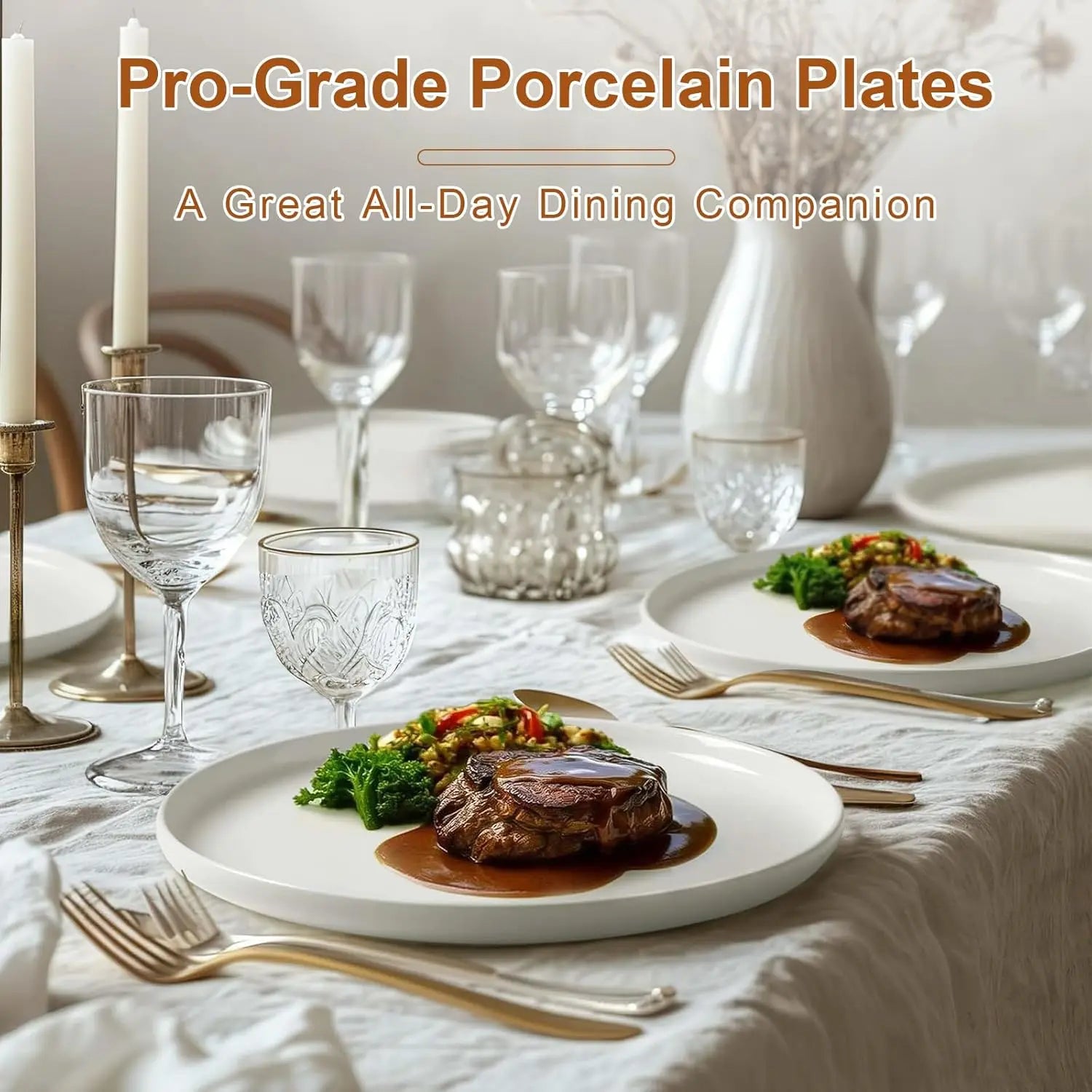 10.5 Inch White Ceramic Dinner Plates – Set of 6