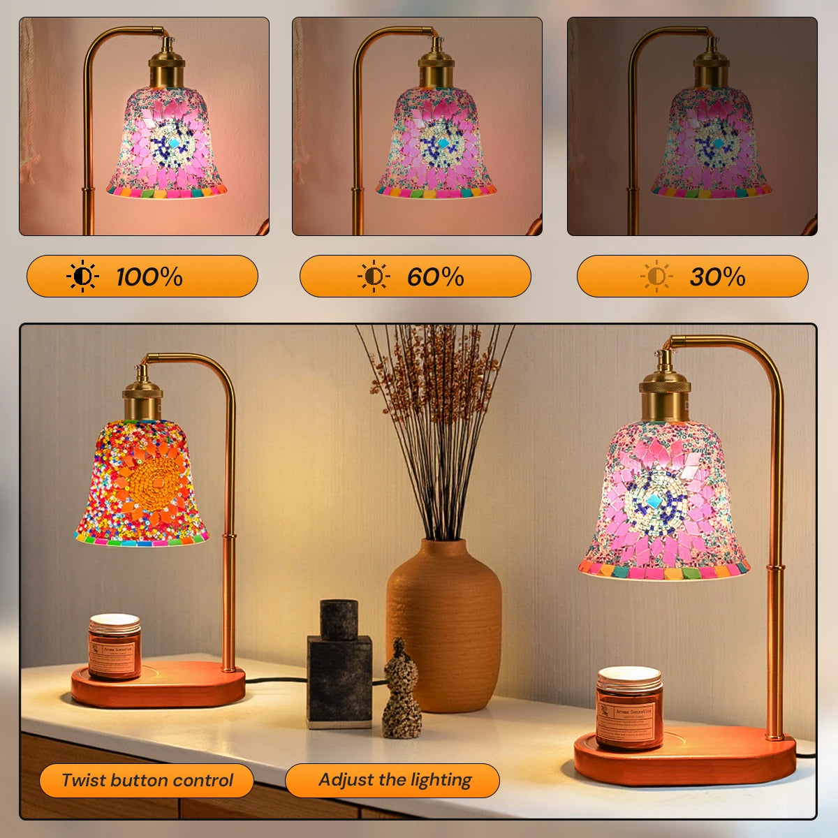 Bohemian Style Hand-Colored Glass Bedside Lamp – 3 Colors