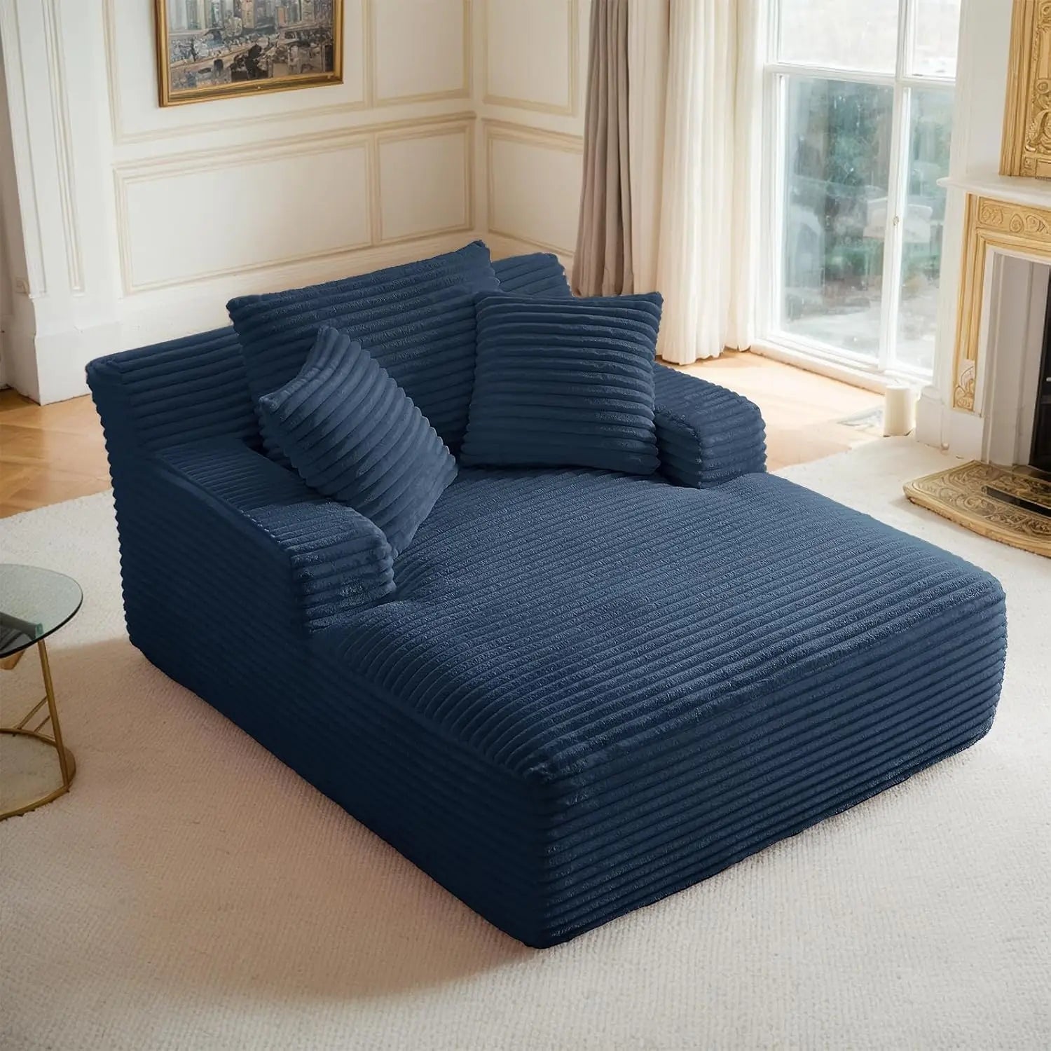 Oversized Corduroy Chaise Lounge Chair with Sofa Bed & Throw Pillows
