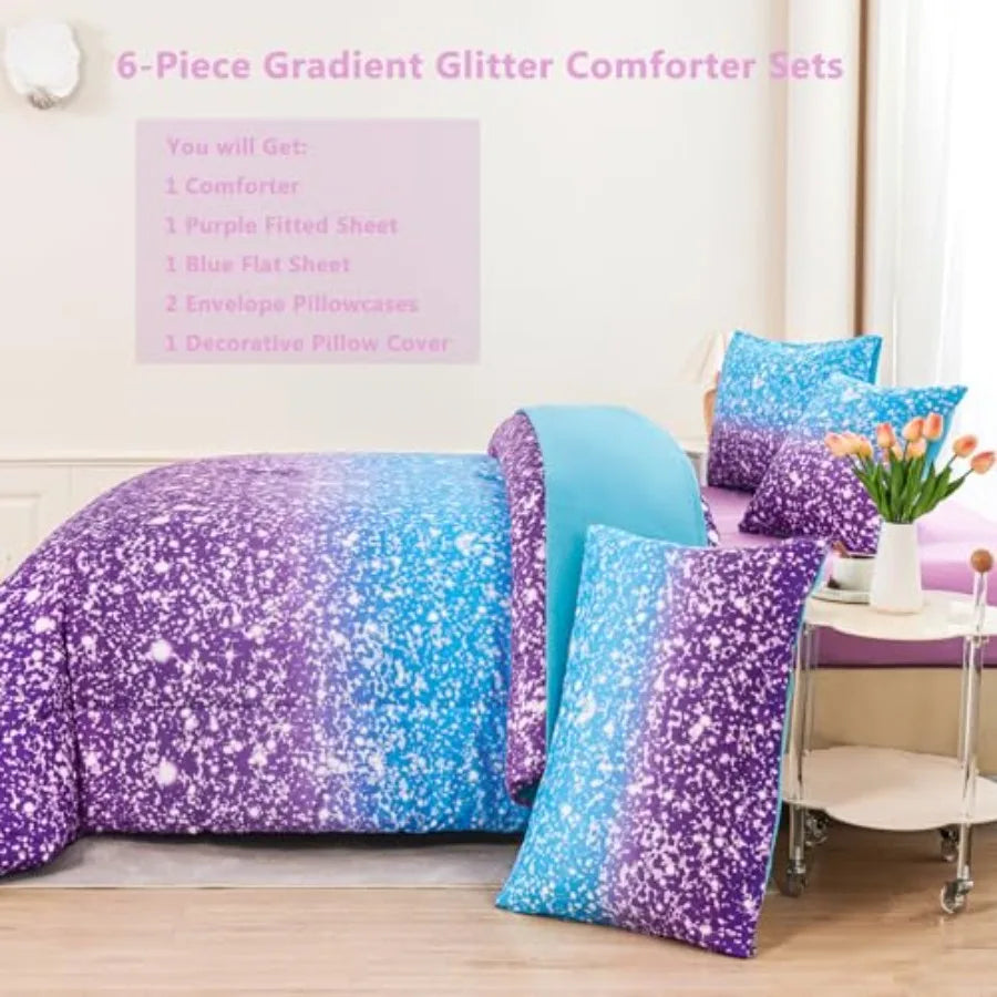 Girls 3D Colorful Galaxy Starry Bedding Set