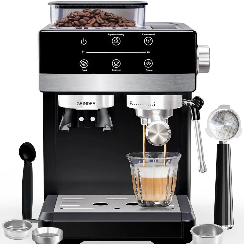 Espresso Machine with Grinder, 20-Bar Semi-Automatic Coffee Maker