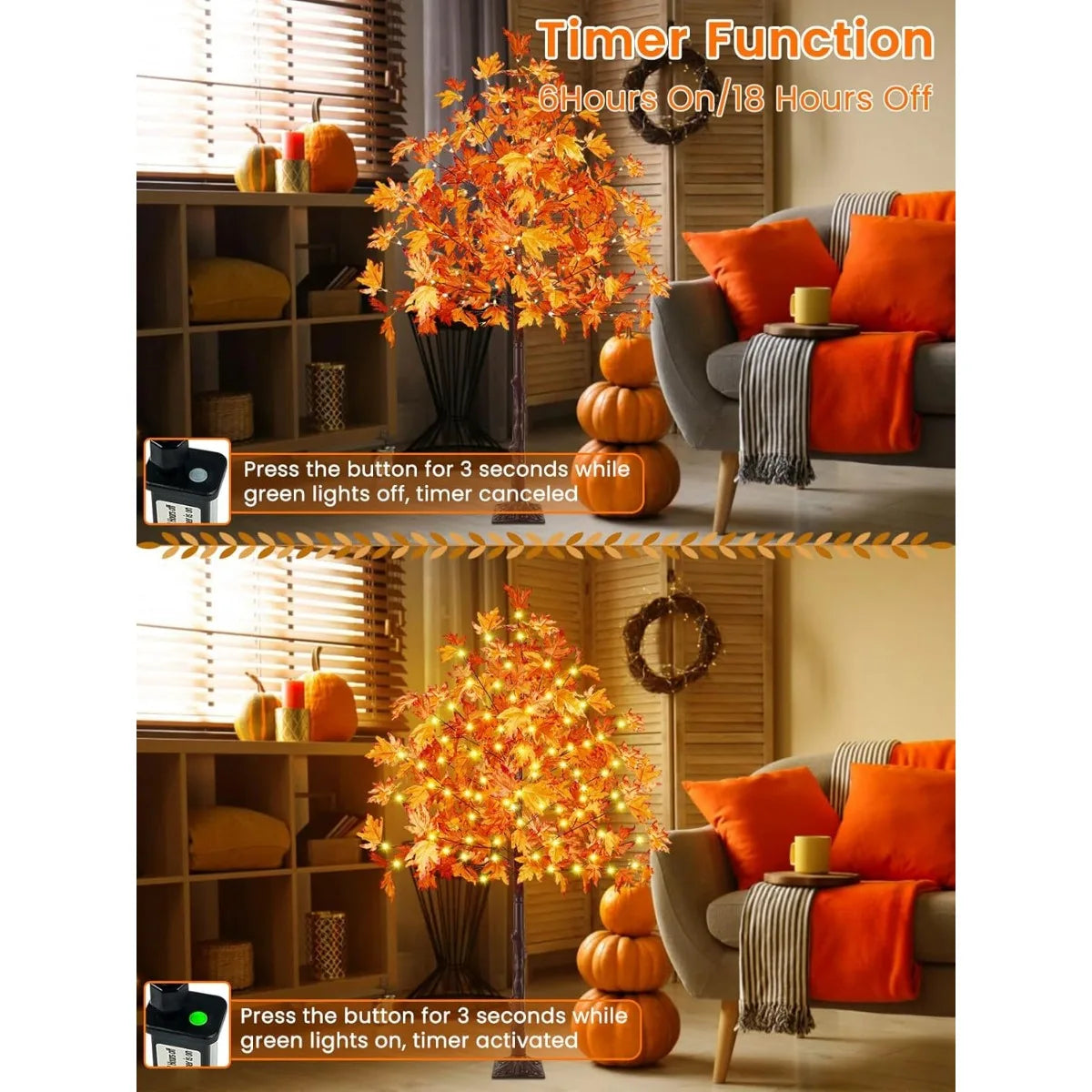 Artificial Lighted Maple Tree 6FT – Warm White Pre-Lit Fall Décor