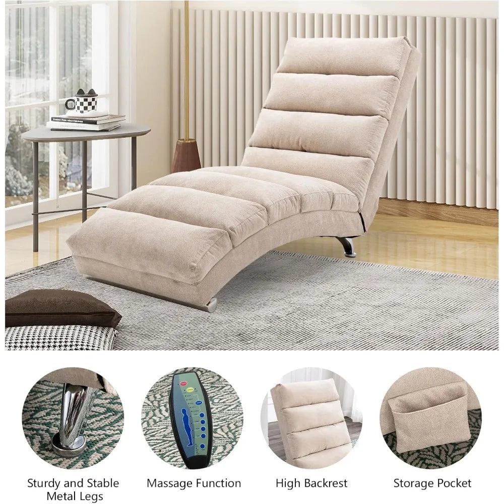 Indoor Chaise Lounge Chair with Electric Massage – 5 Modes, Breathable Linen Upholstered Recliner