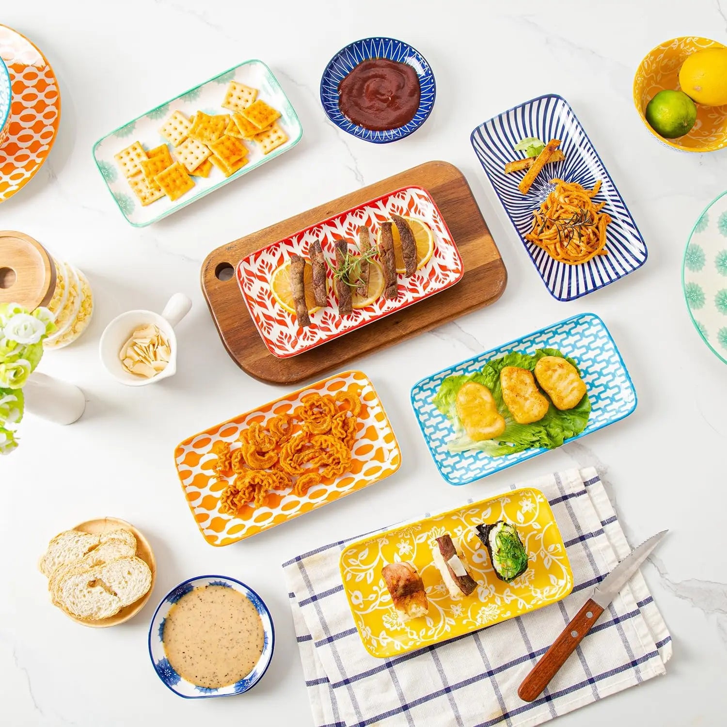 Rectangle Serving Plates Set – 8" Ceramic Dinner & Appetizer Platters