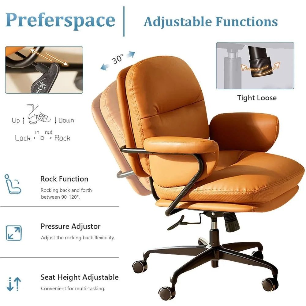 Ergonomic Desk Chair PU Leather, Swivel, Adjustable with Lumbar Support