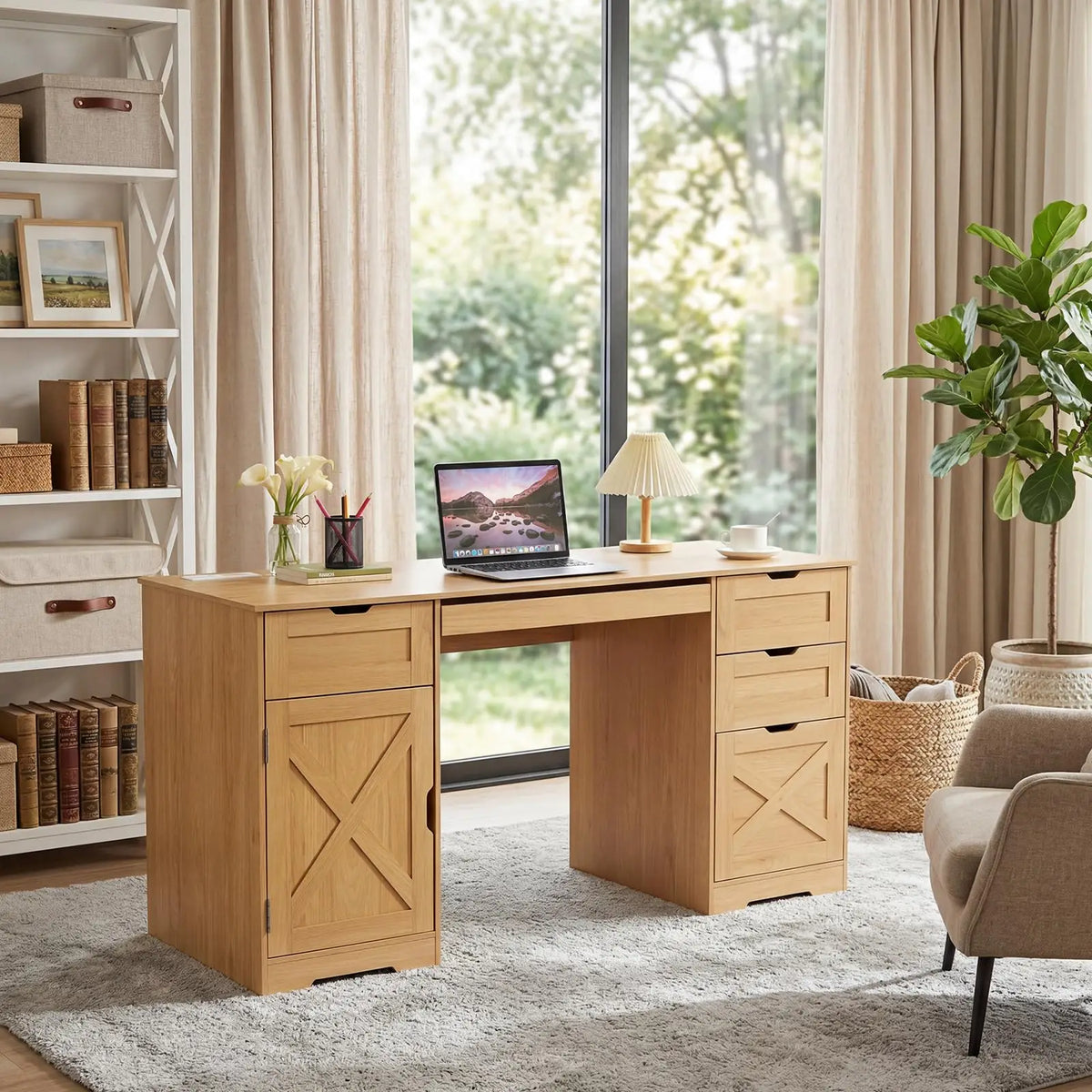 Farmhouse Office Desk with Charging Station
