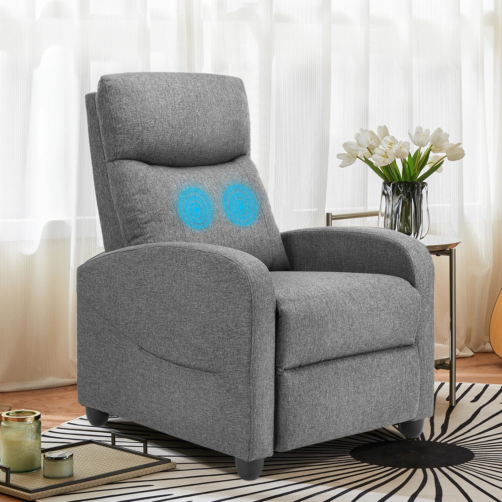 Recliner Massage Chair, Sofa Fabric, Adjustable Padded Seat Backrest, Lumbar Support