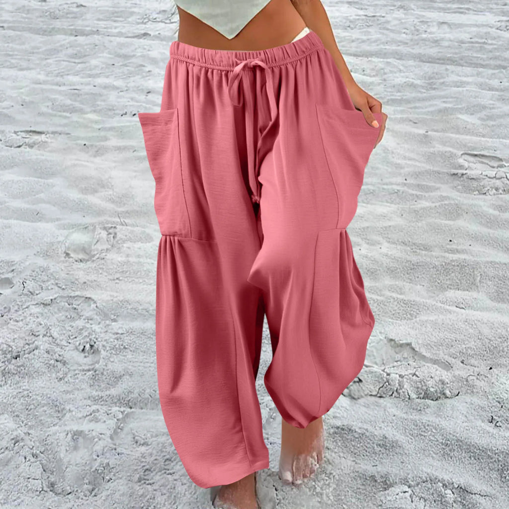 Women’s Plus Size Middle Waist Baggy Pants with Pockets – Korean Fashion