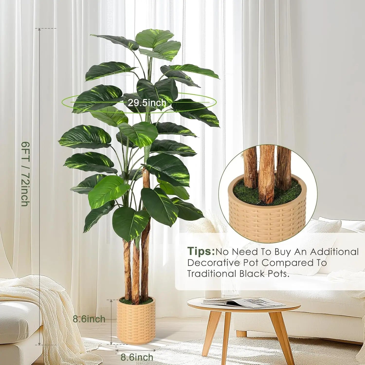 Artificial Lifelike Dieffenbachia Tree with Decorative Planter