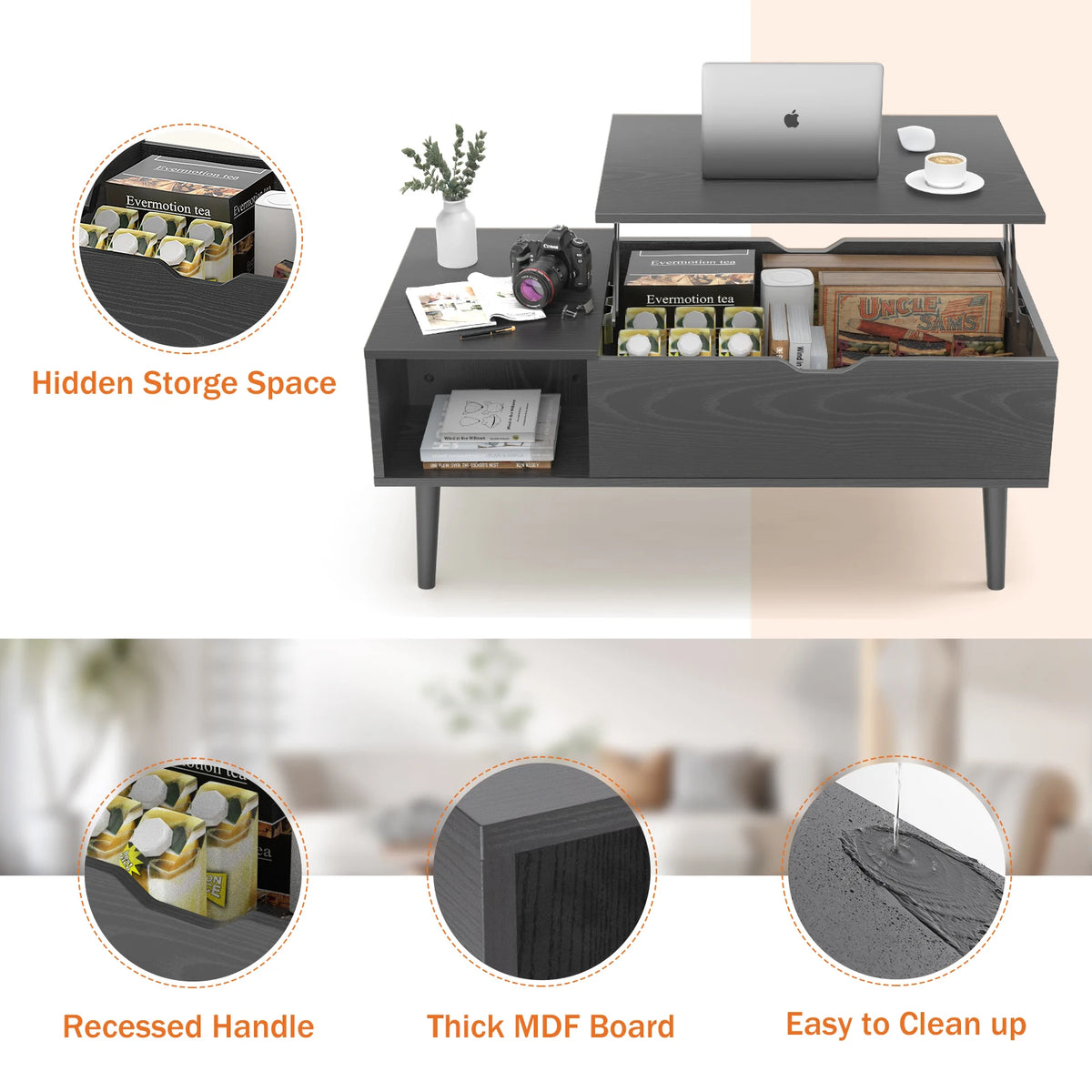 Lift-Top Coffee Table with Adjustable Storage
