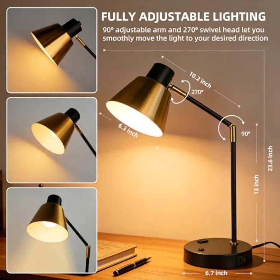Adjustable Modern Desk Lamp with USB & AC Outlet