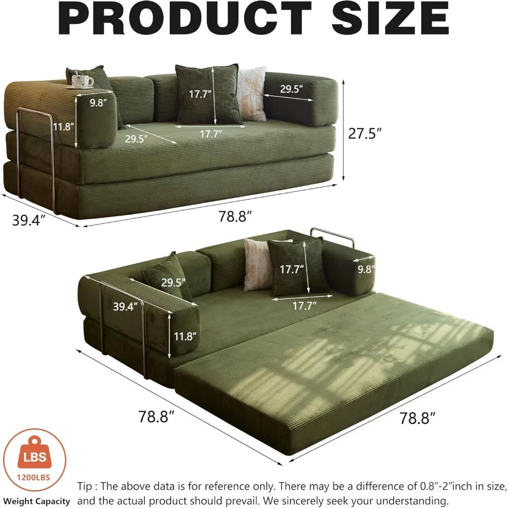 78.8” Compression Sofa - Convertible Sleeper Sofa Bed with Pillow Back Support