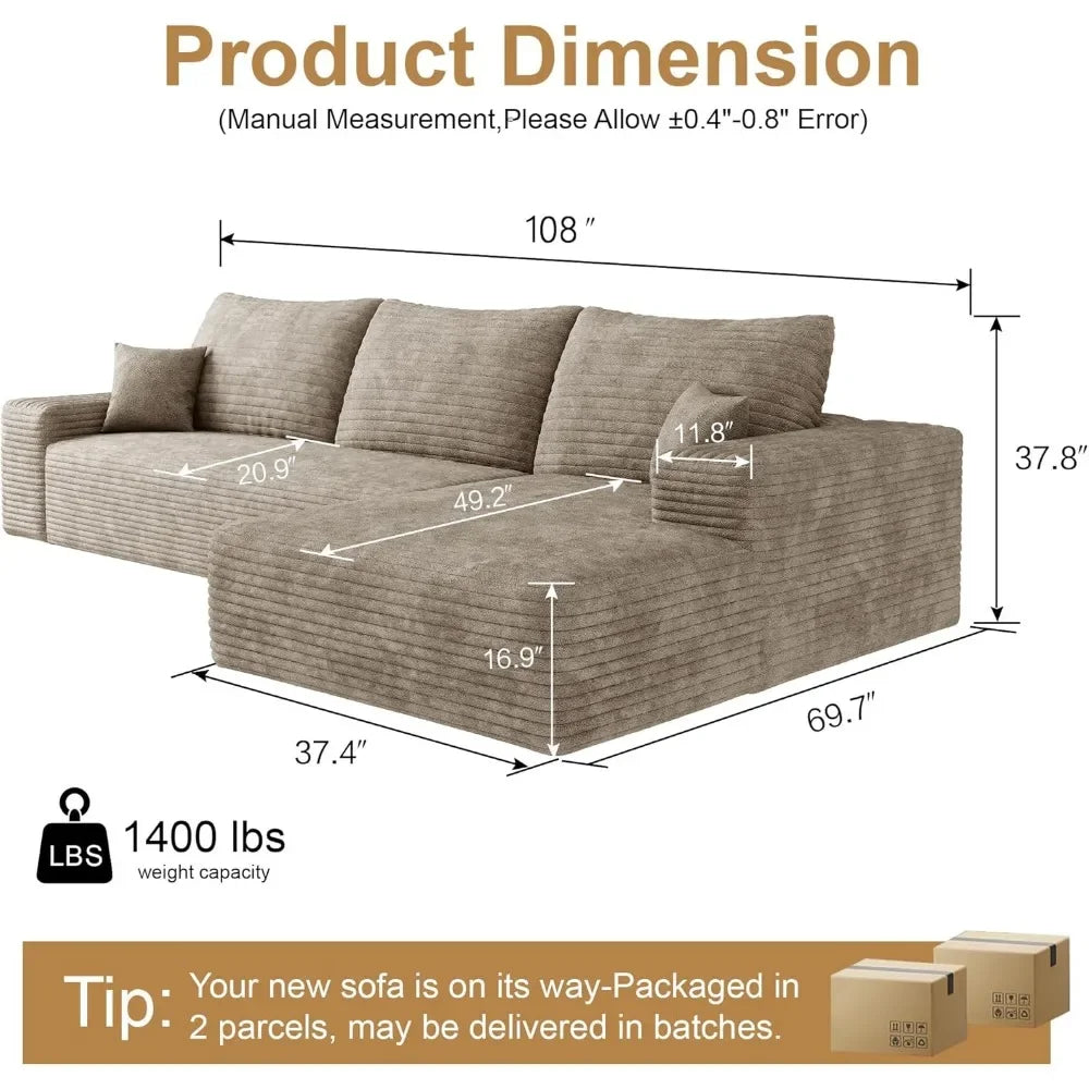 108" Modern Modular Sectional Sofa – L-Shape Upholstered Couch