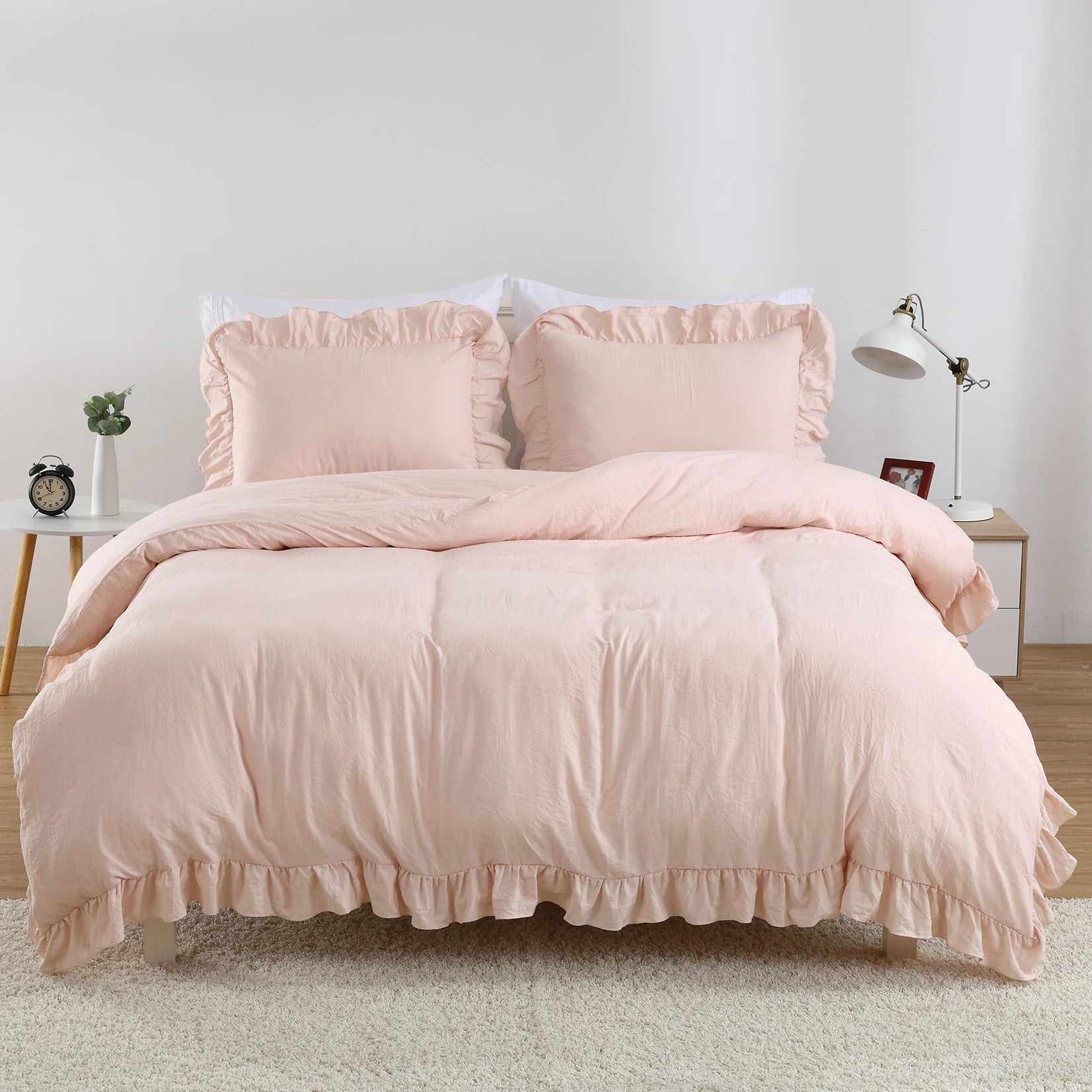 Lotus Leaf Edge Bedding Duvet Cover Set, Soft Washed Polyester, 1 Duvet Cover + 2 Pillowcases