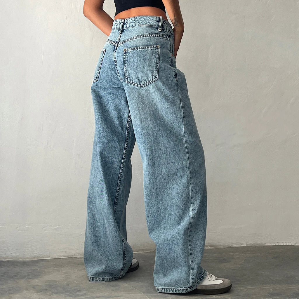 Baggy Denim Jeans for Women – Low Rise, Casual Straight Leg with Pockets