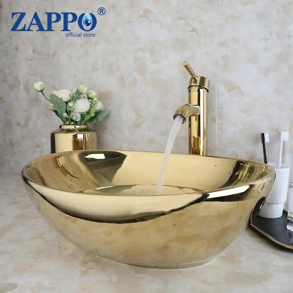 Luxury Large Gold Vessel Sink with Faucet Combo