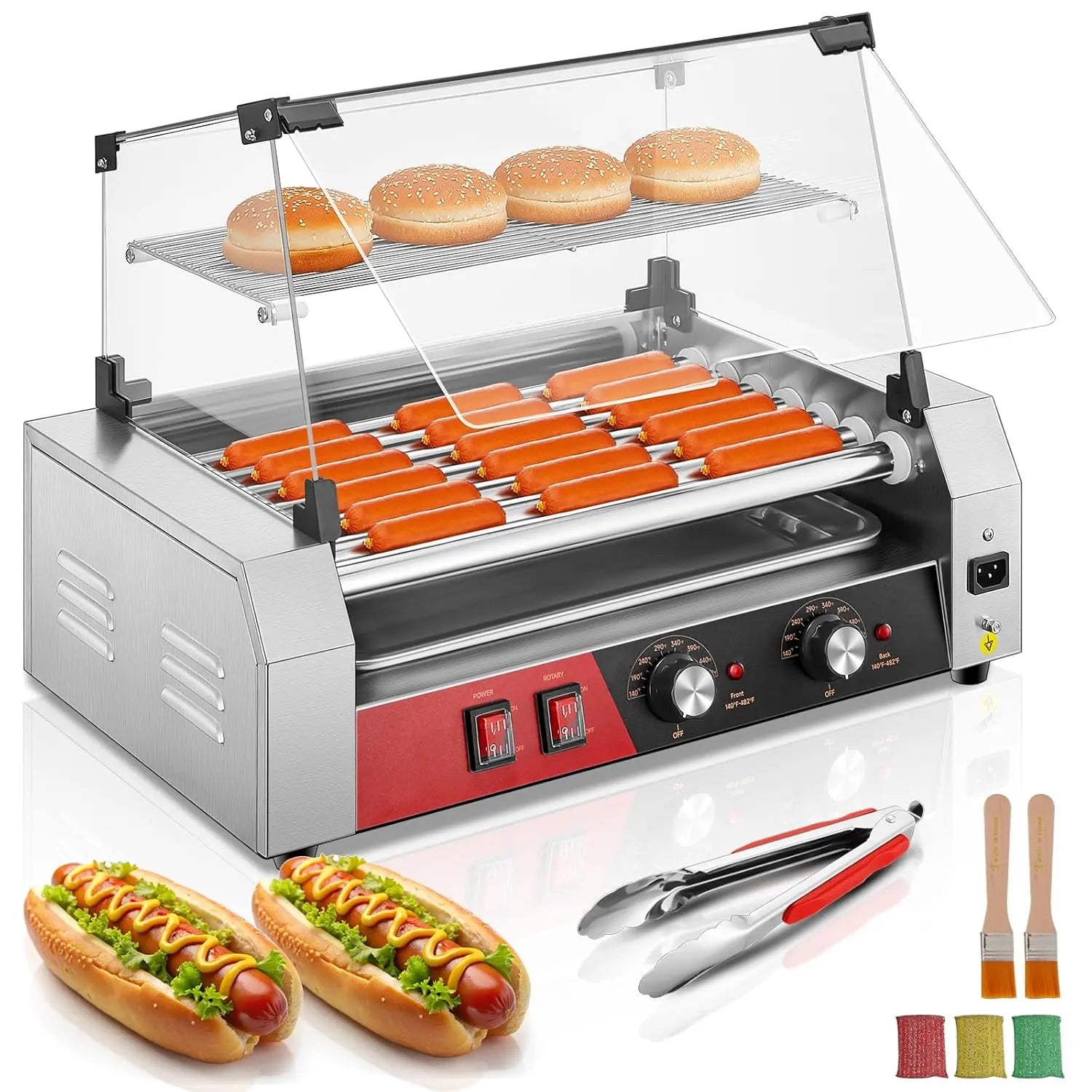 7 Roller Hot Dog Machine with Bun Warmer