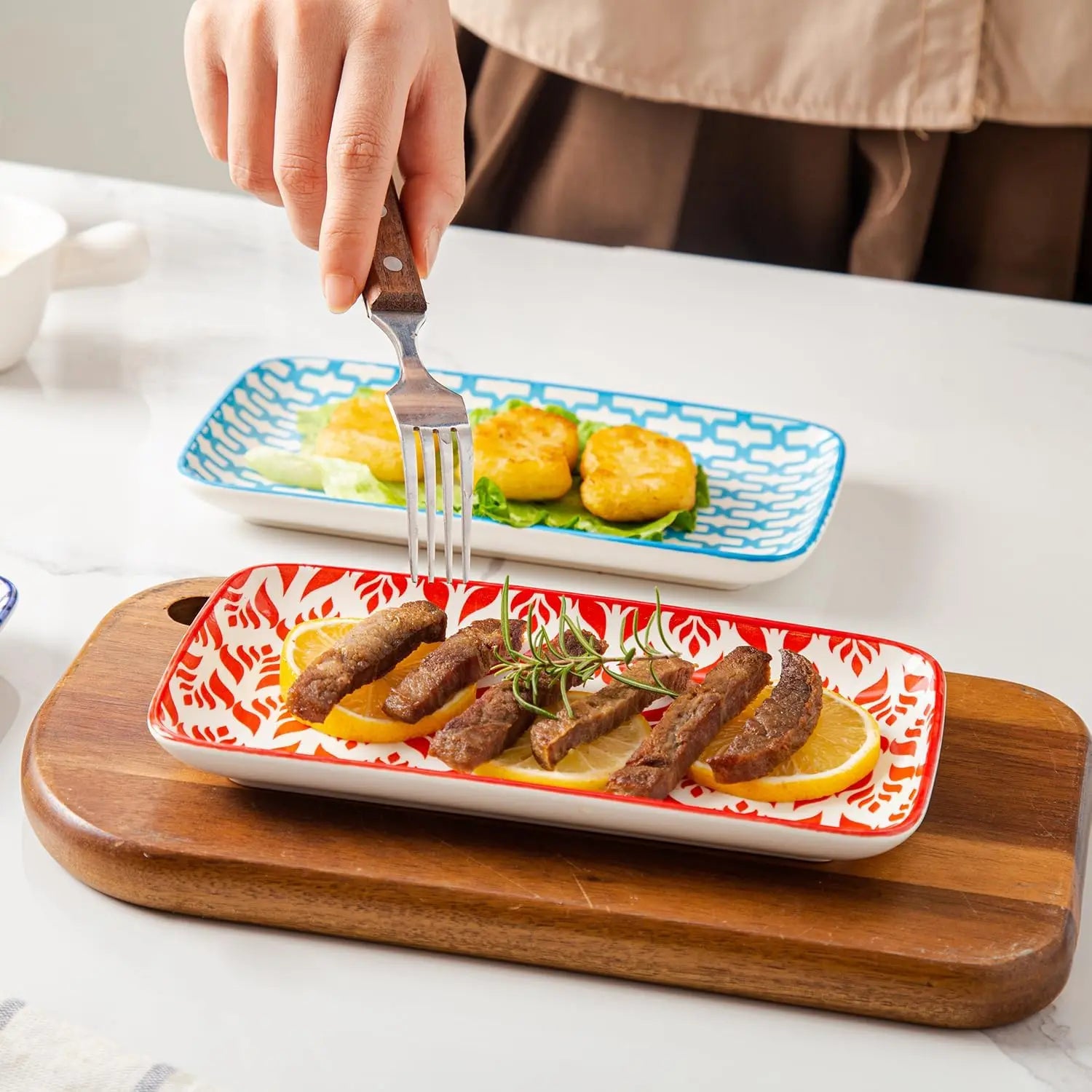 Rectangle Serving Plates Set – 8" Ceramic Dinner & Appetizer Platters