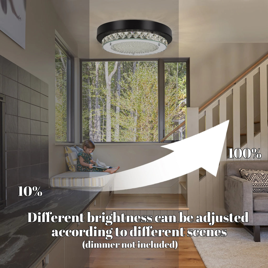 Black Flush Mount Ceiling Light Fixture - Crystal LED Lighting