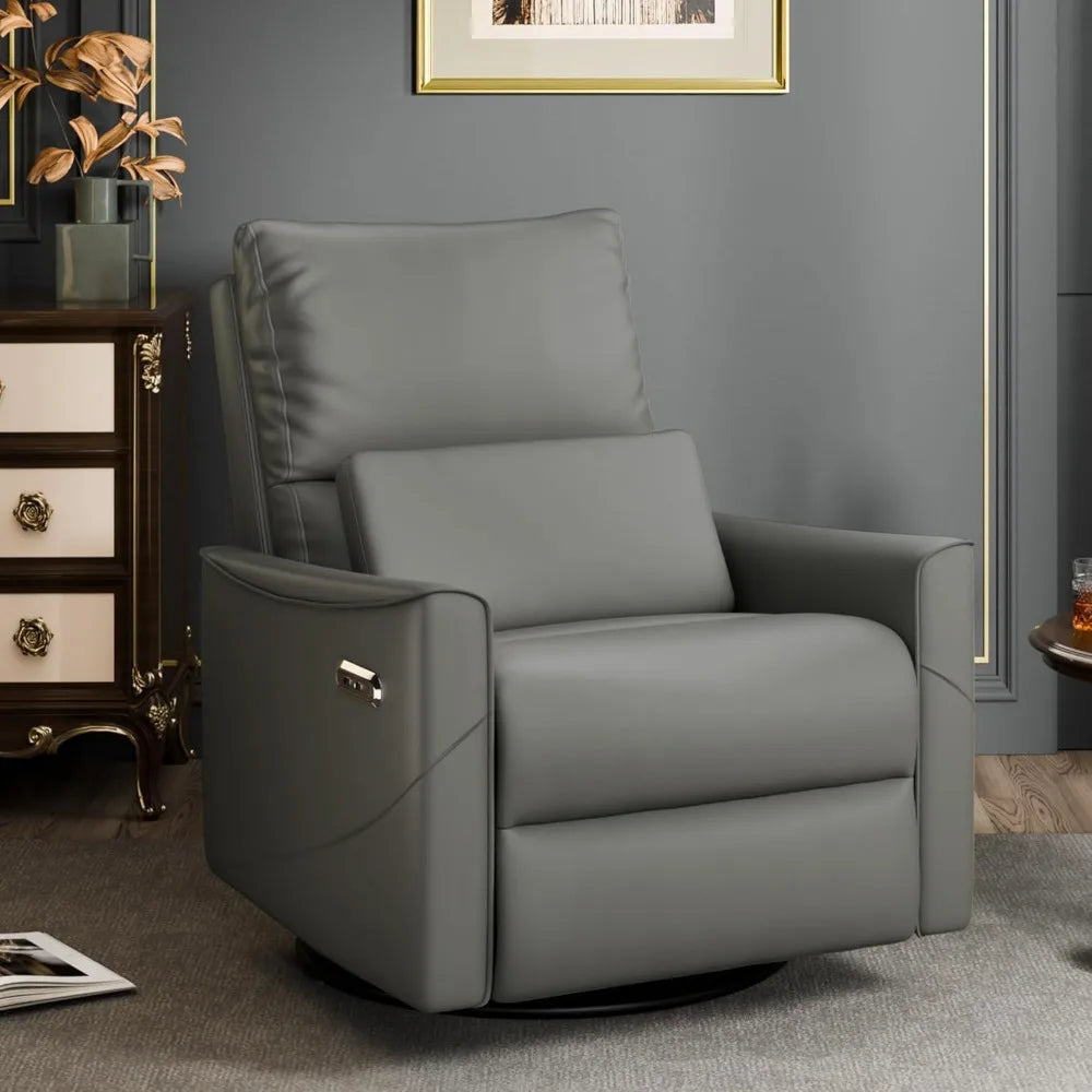 Power Swivel Rocker Recliner Chair with Lumbar Support & USB