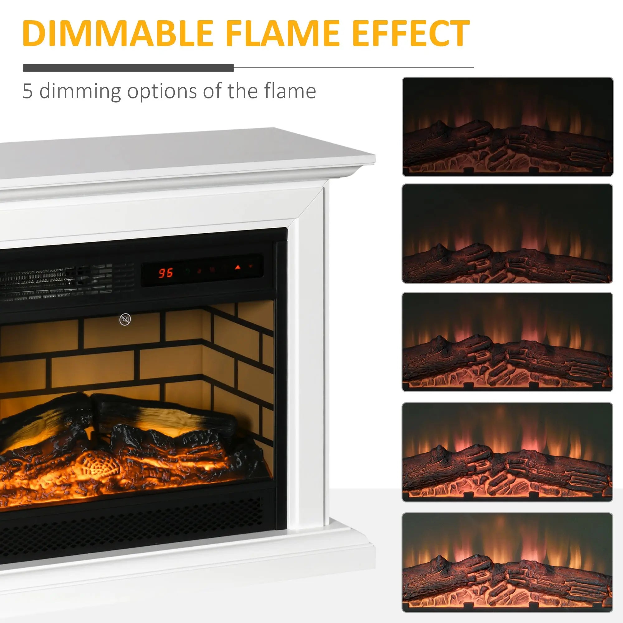 Electric Freestanding Fireplace Heater with Mantel, Dimmable Flame, Remote Control