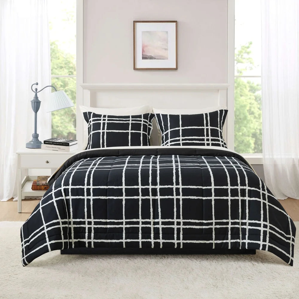 7-Piece Reversible Black & White Checker Comforter Set