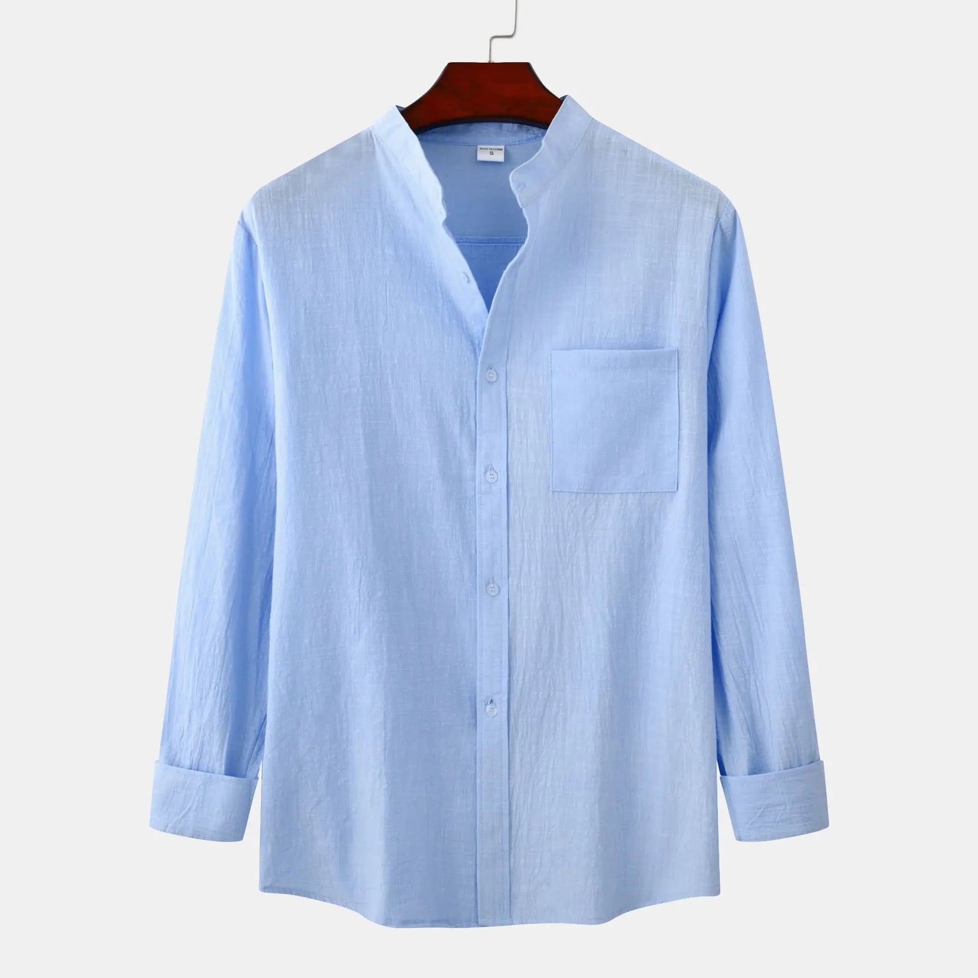 Men’s Casual Long Sleeve Mock Neck Solid Color Button-Up Shirt