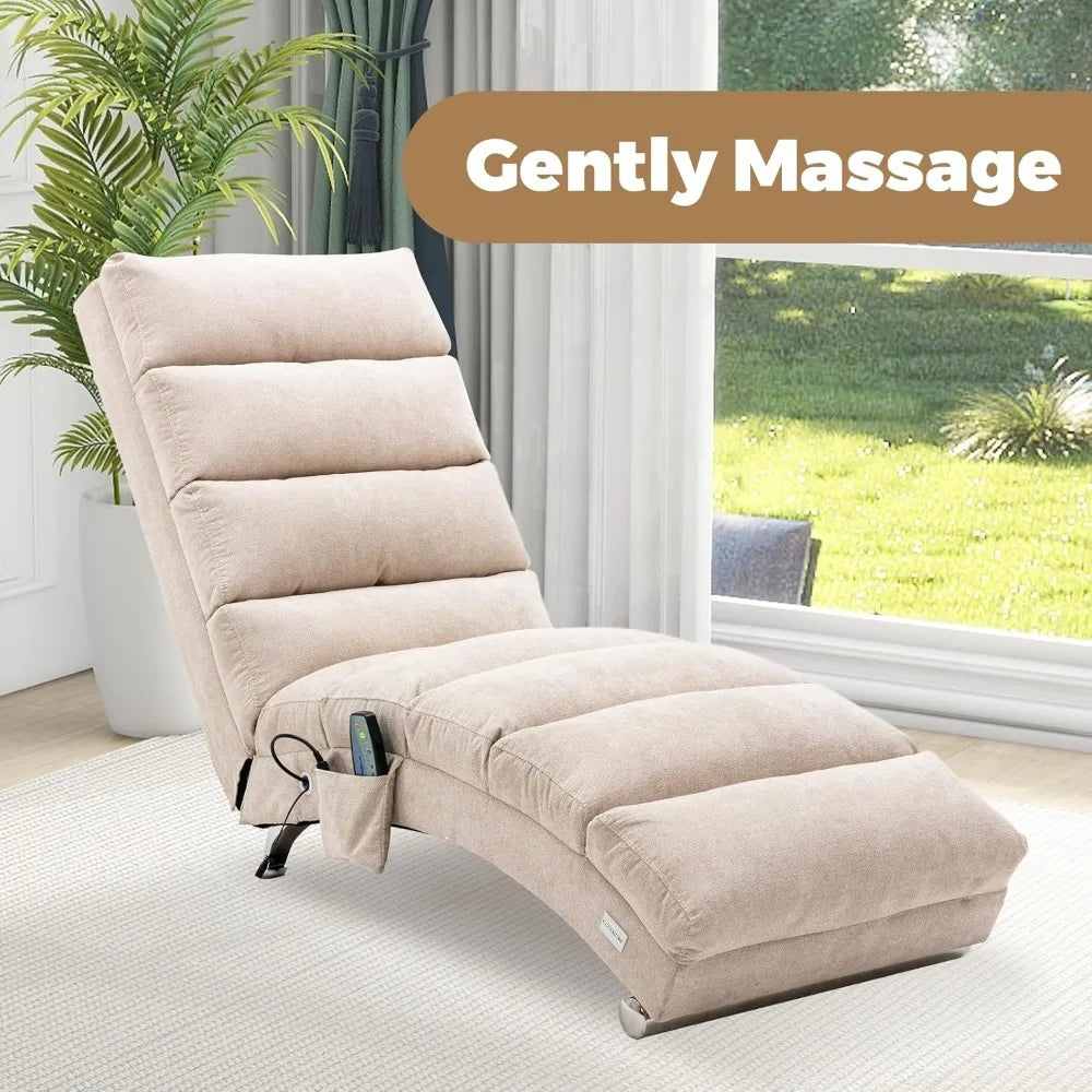 Indoor Chaise Lounge Chair with Electric Massage – 5 Modes, Breathable Linen Upholstered Recliner