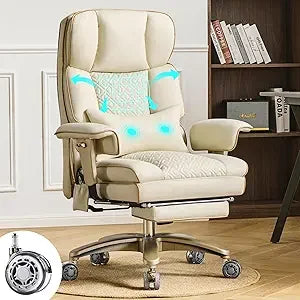 Reclining Executive Office Chair with Rocking Function, Adjustable Back Support & Lumbar Massage