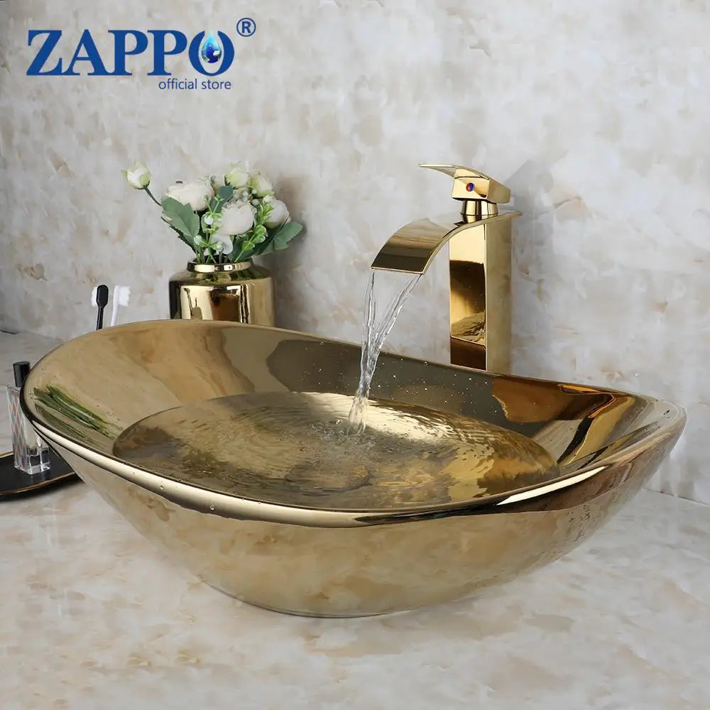 Luxury Large Gold Vessel Sink with Faucet Combo