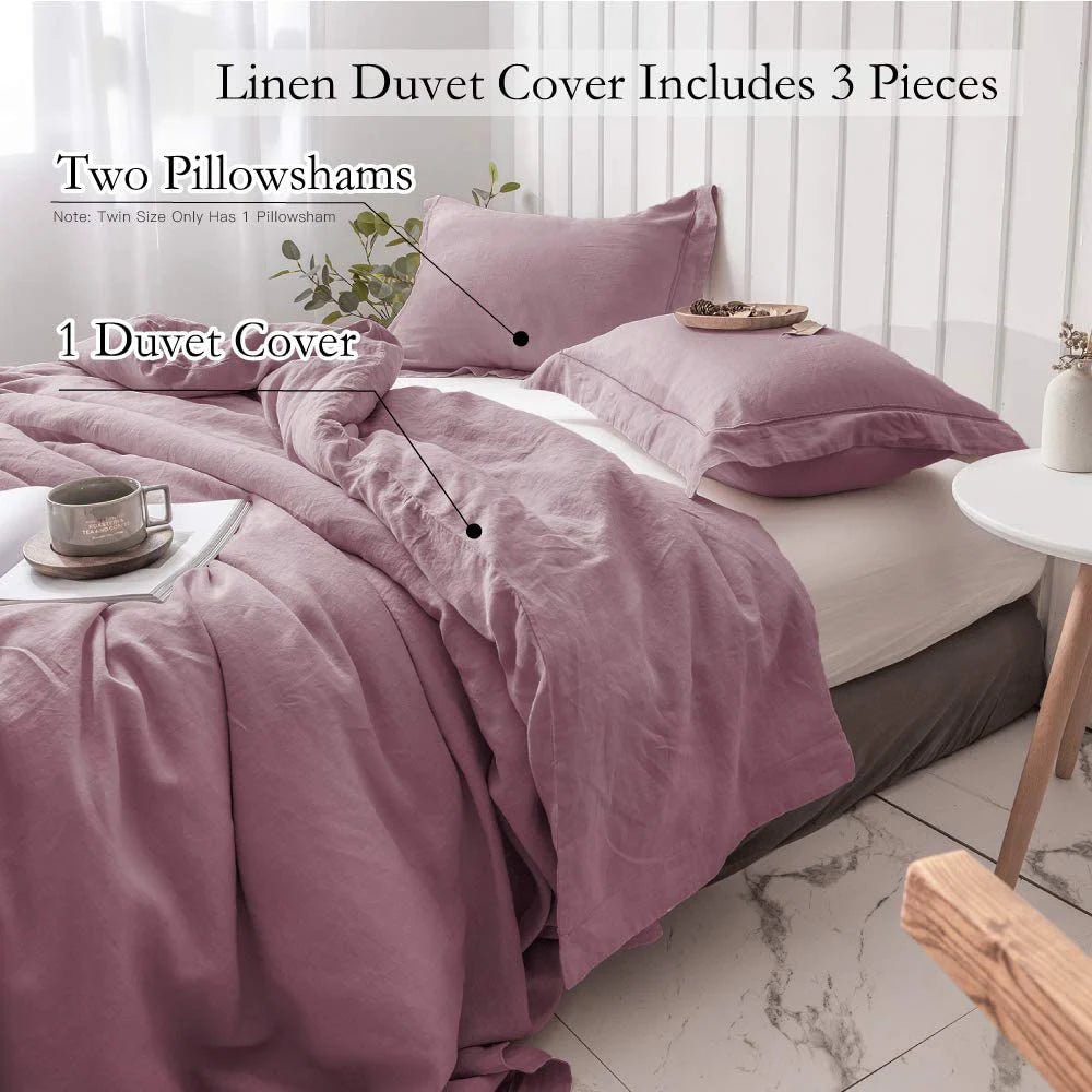 3 Pcs 100% Linen Bedding Set – Queen & King Size Duvet Cover