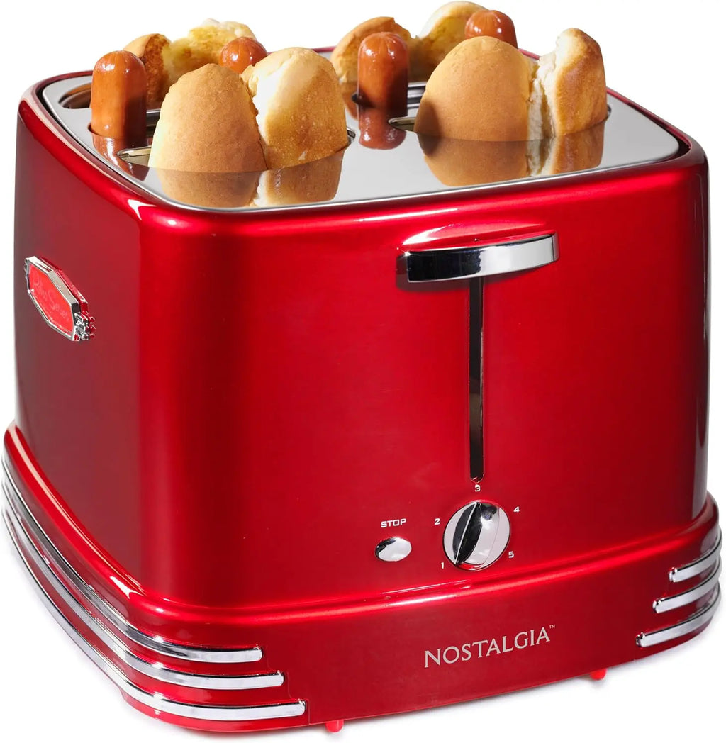 4-Slot Hot Dog & Bun Toaster with Mini Tongs