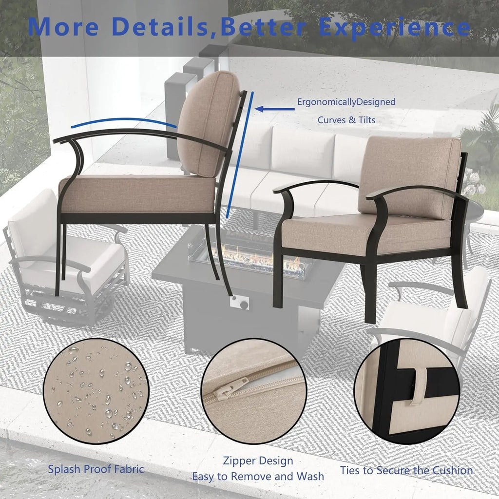 Aluminum Patio Set with Sectional Sofa, Fire Pit Table & Swivel Chairs