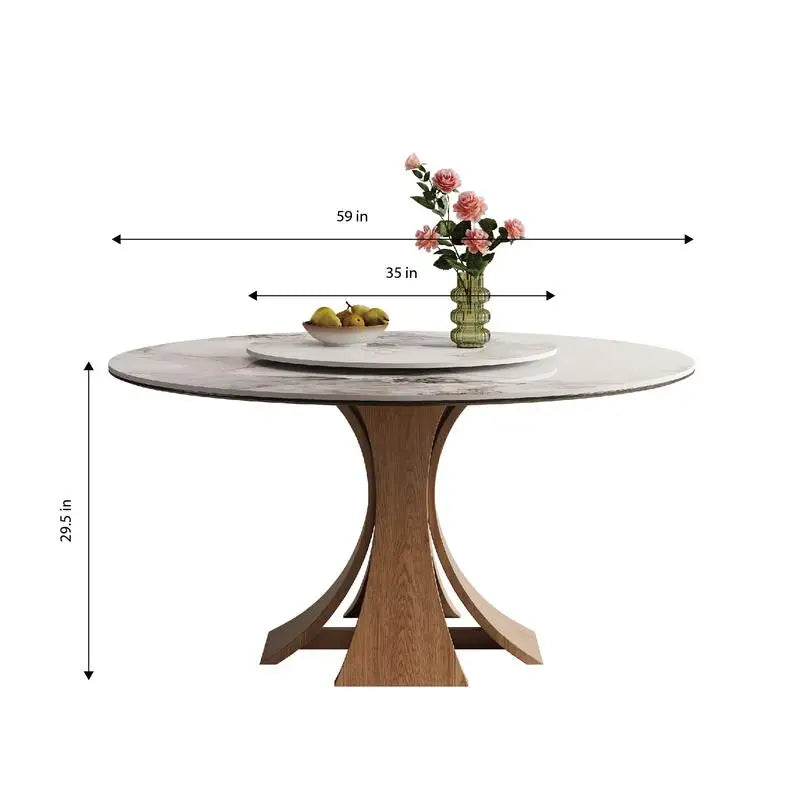 59-Inch Sintered Stone Dining Table with 35-Inch Round Turntable - Walnut Base