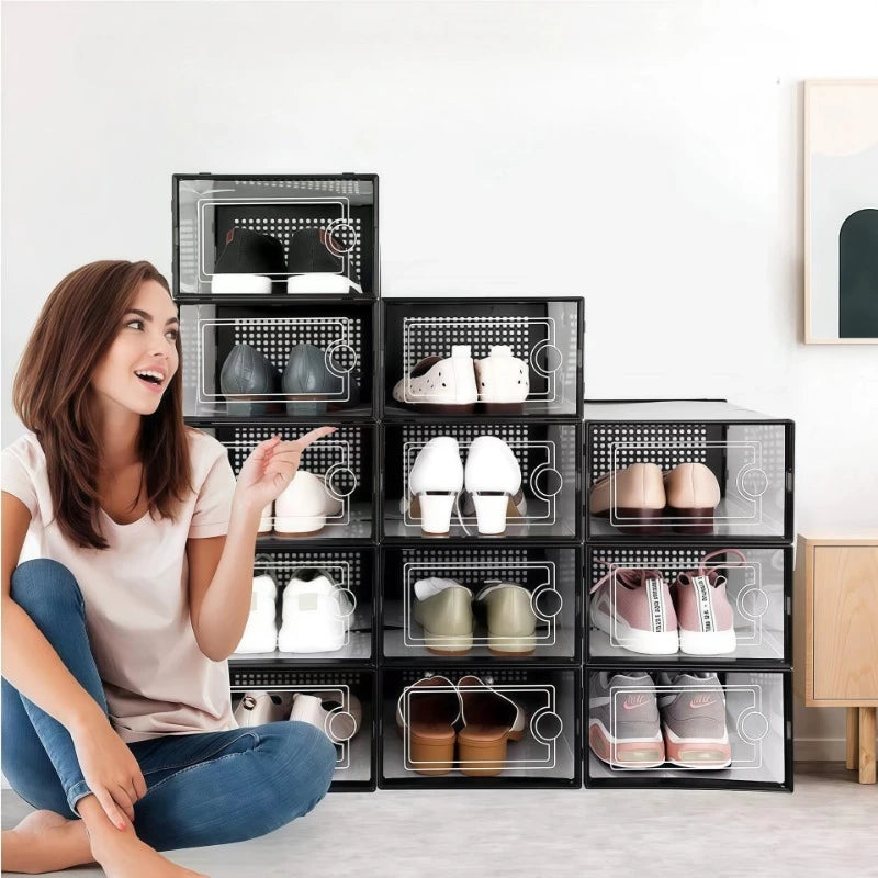 12-Pack Stackable Clear Plastic Shoe Storage Boxes