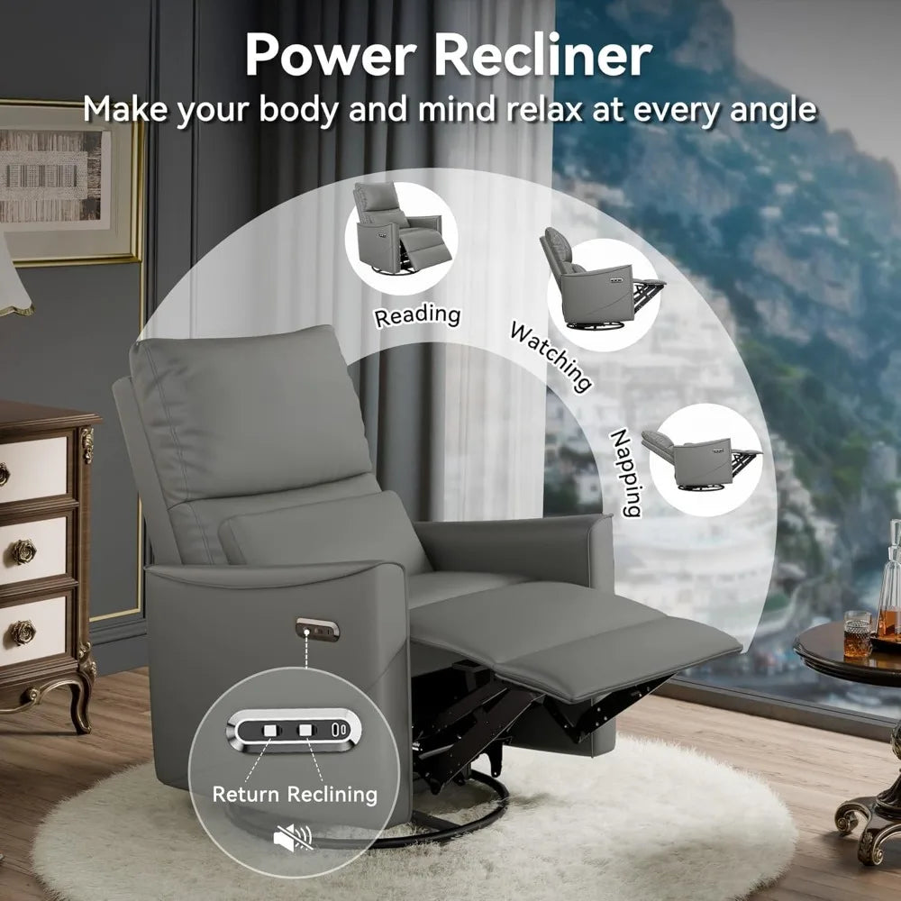 Power Swivel Rocker Recliner Chair with Lumbar Support & USB