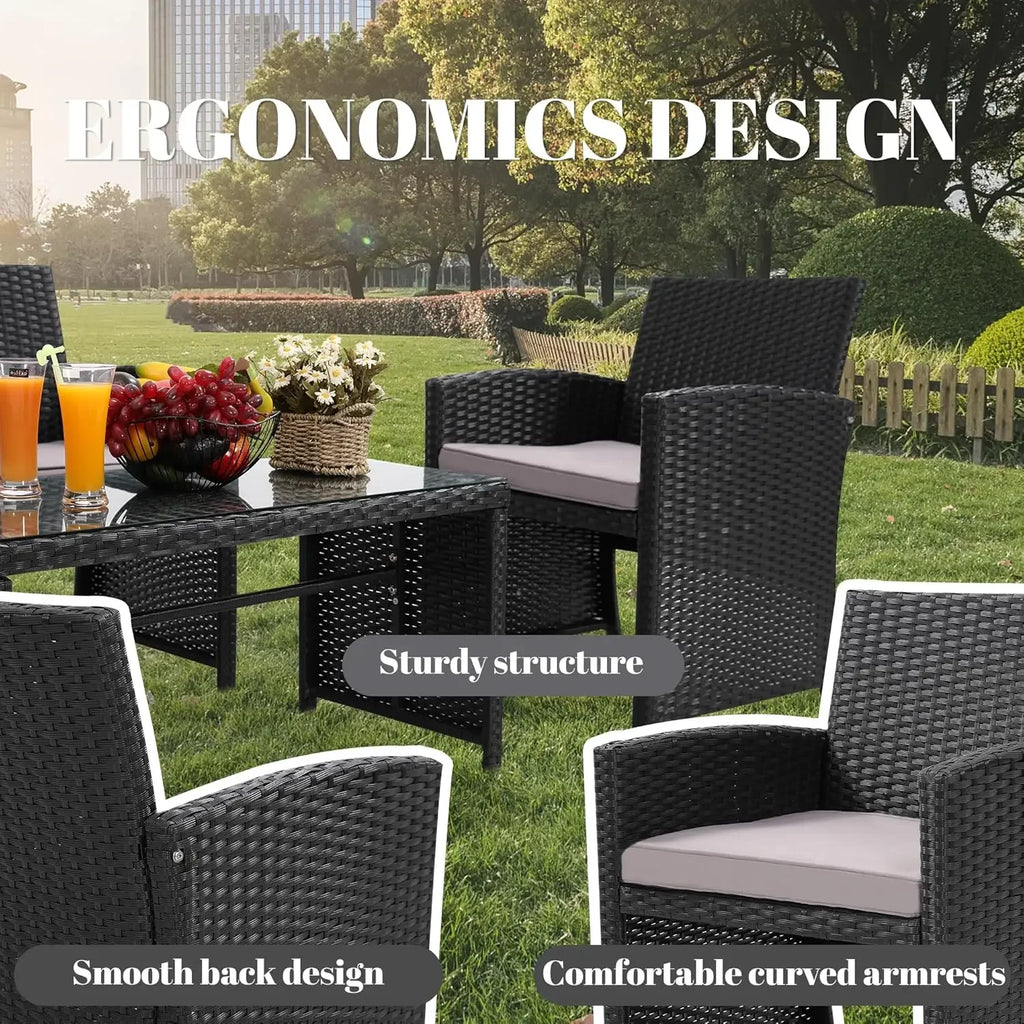 4-Piece Rattan Patio Furniture Set – Cushioned Outdoor Conversation Sofa Set