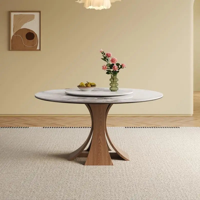 59-Inch Sintered Stone Dining Table with 35-Inch Round Turntable - Walnut Base