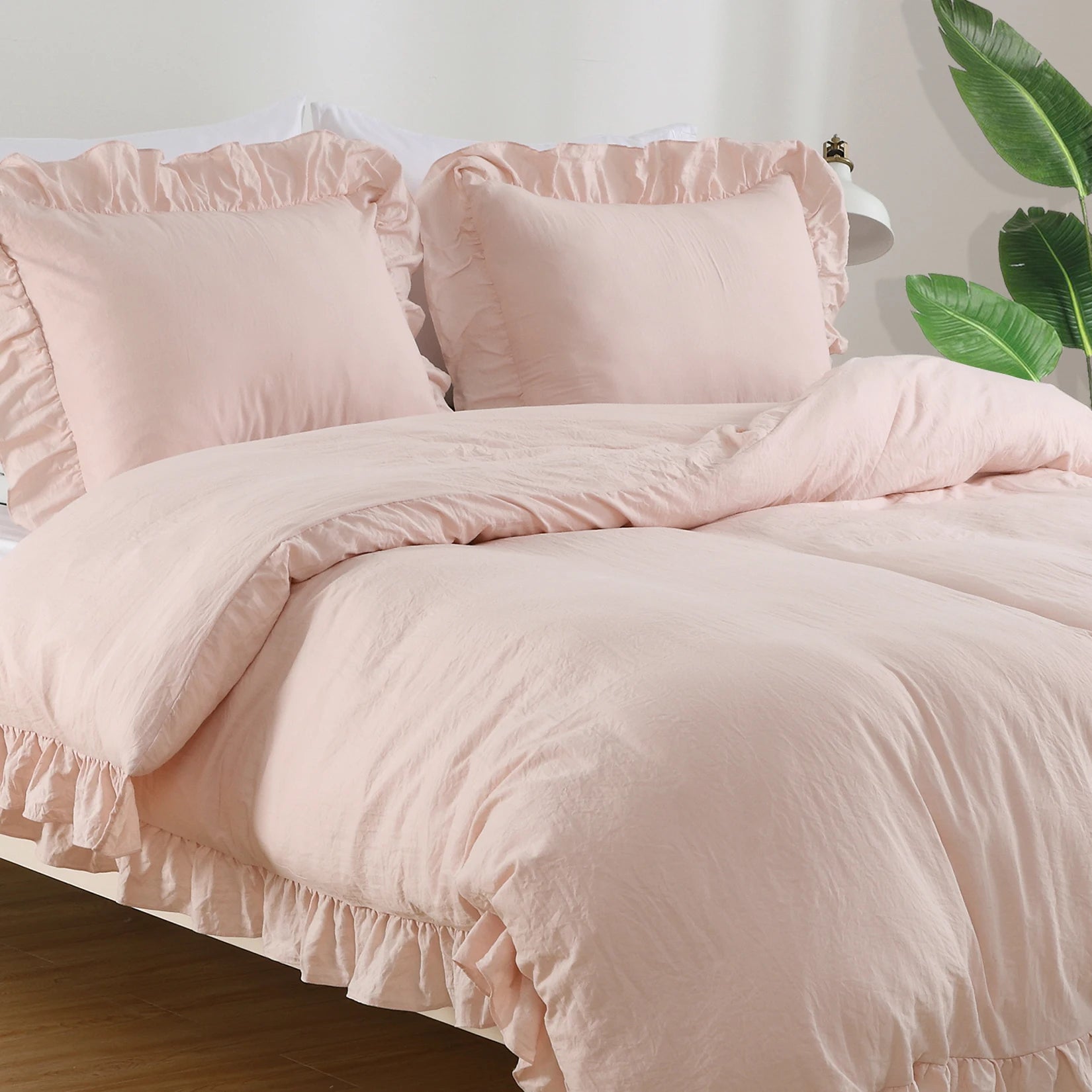 Lotus Leaf Edge Bedding Duvet Cover Set, Soft Washed Polyester, 1 Duvet Cover + 2 Pillowcases