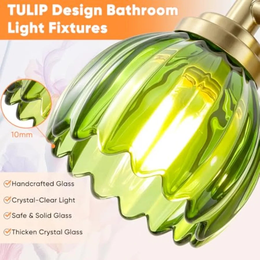 Brushed Bathroom Vanity Lights with Tulip Glass Shades