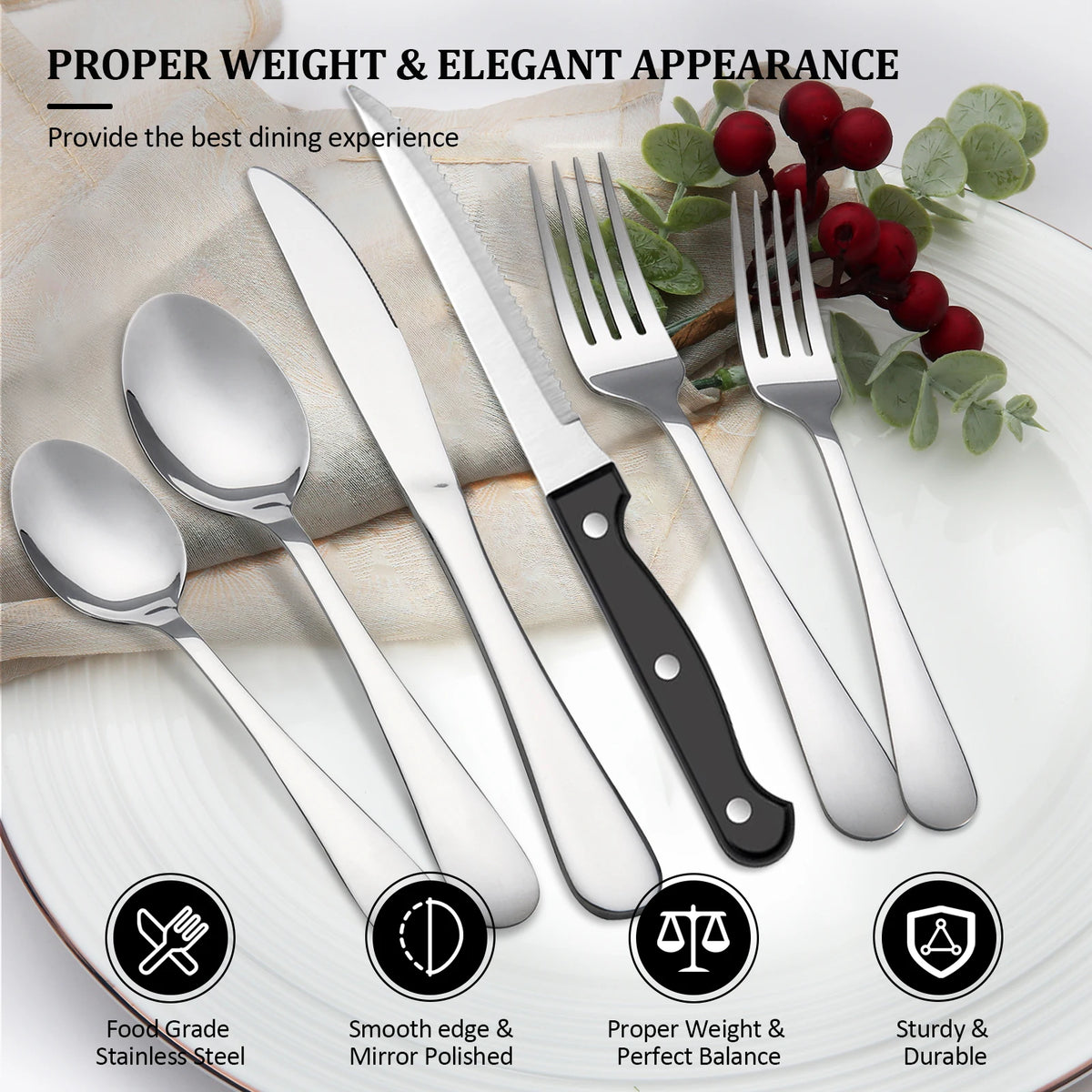 48-Piece Stainless Steel Cutlery Set with Steak Knives