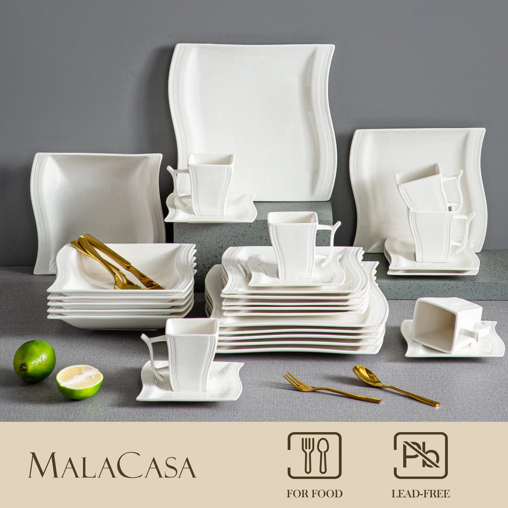 FLORA 30/60-Piece White Porcelain Dinner Set