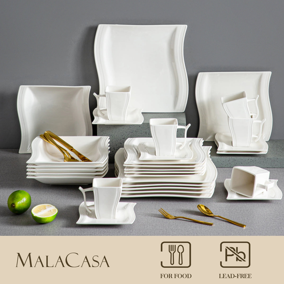 FLORA 30/60-Piece White Porcelain Dinner Set