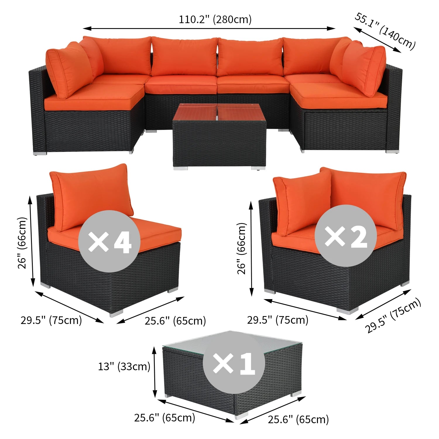 Outdoor Patio Furniture, 8 Piece Sectional Sofa with Thick Cushions, PE Rattan Wicker