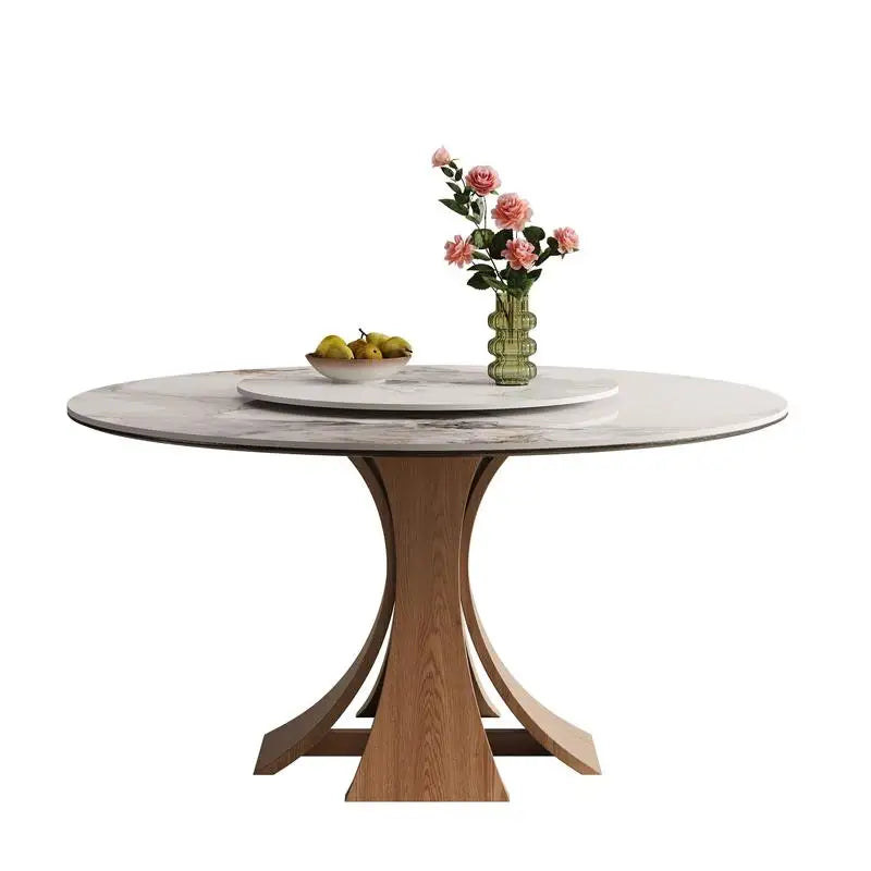 59-Inch Sintered Stone Dining Table with 35-Inch Round Turntable - Walnut Base