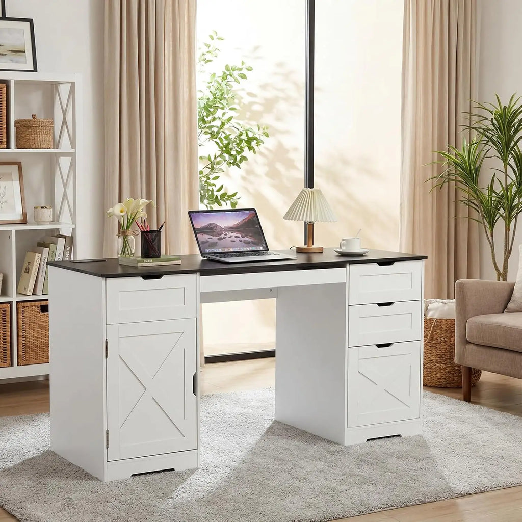 Farmhouse Office Desk with Charging Station